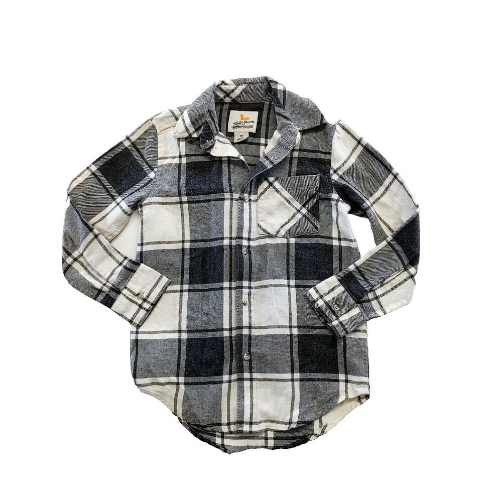 Field & Stream Flannel Shirt Boys Button Up Size SM Gray White Plaid